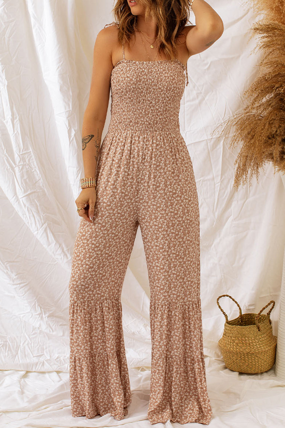 Lacey Floral Smocked Wide Leg Jumpsuit