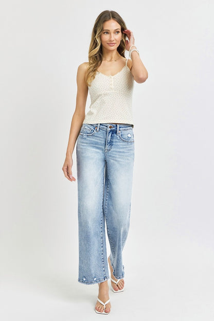 Tummy Control High Rise Crop Wide Leg Jeans by Risen