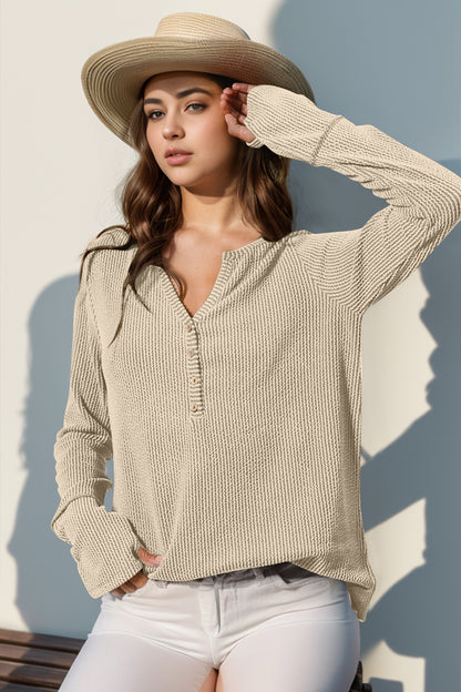 Cozy Casual Ribbed Button Top