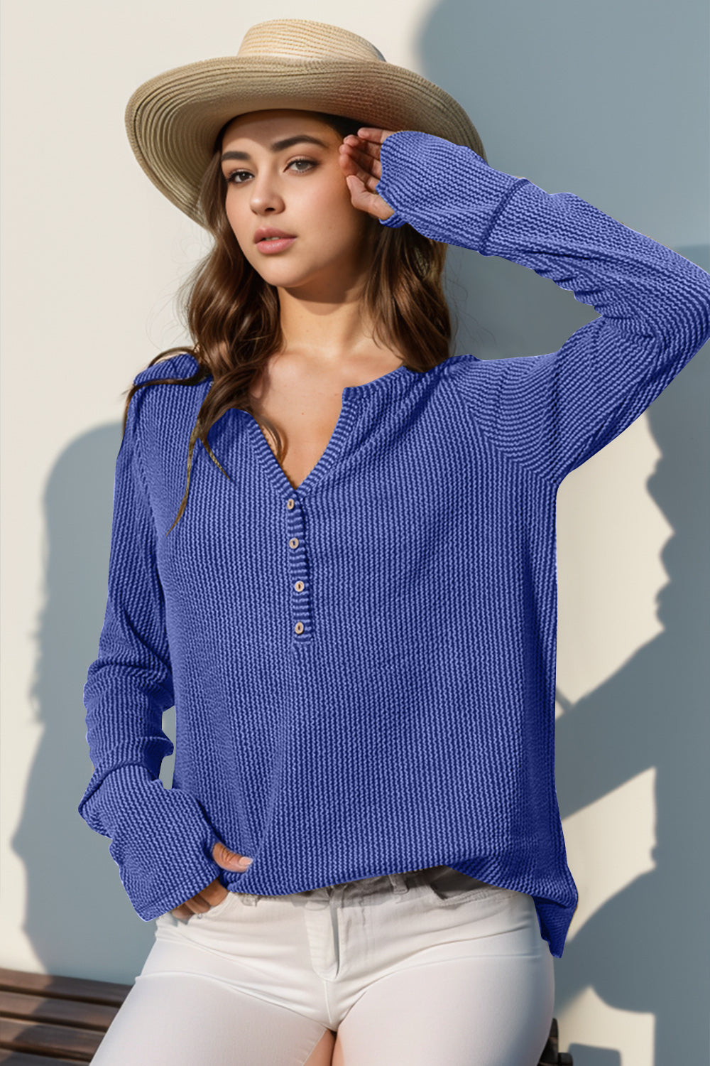 Cozy Casual Ribbed Button Top