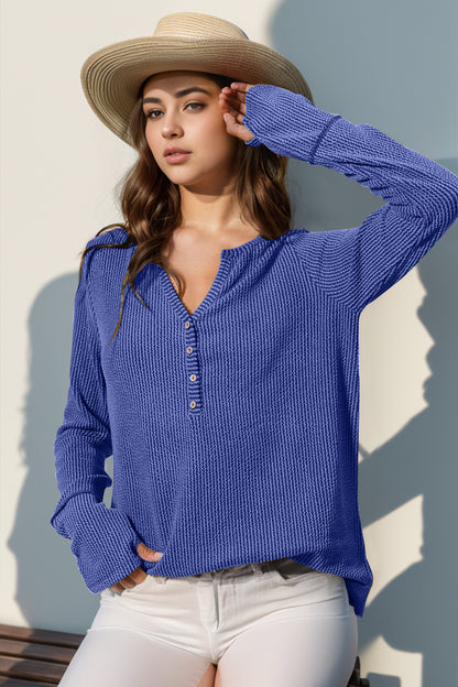 Cozy Casual Ribbed Button Top