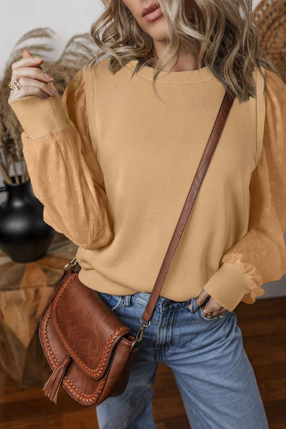 Eyelet Sleeve Knit Top