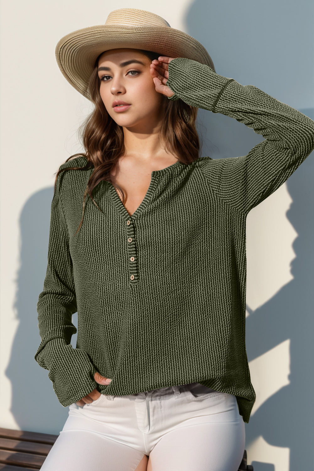 Cozy Casual Ribbed Button Top