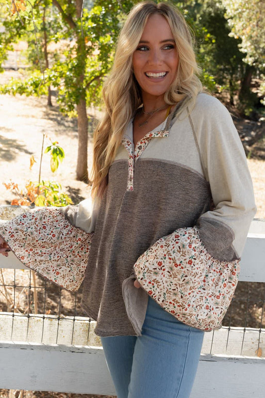 Wendy Half Button Floral Bell Sleeve