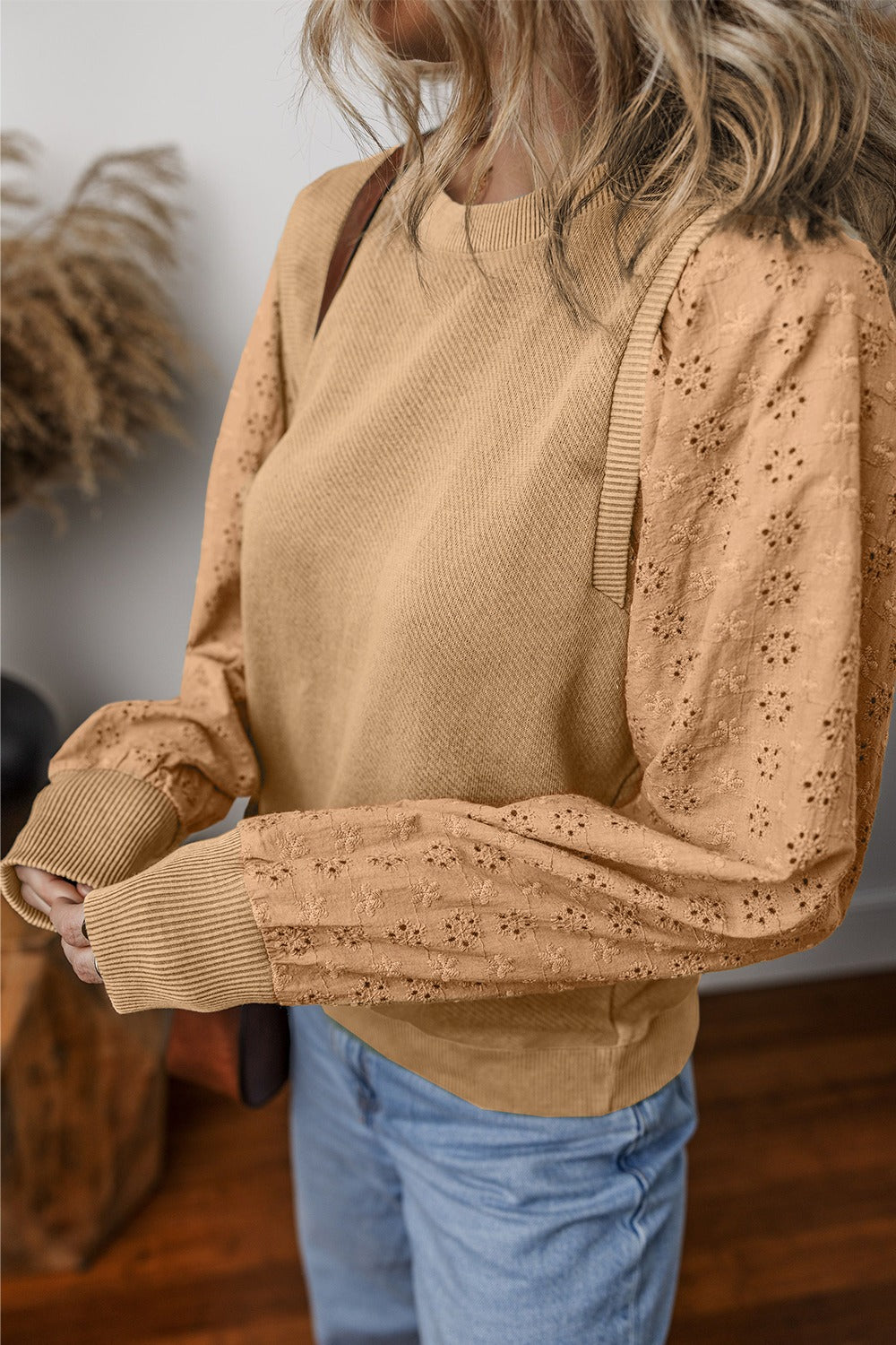 Eyelet Sleeve Knit Top