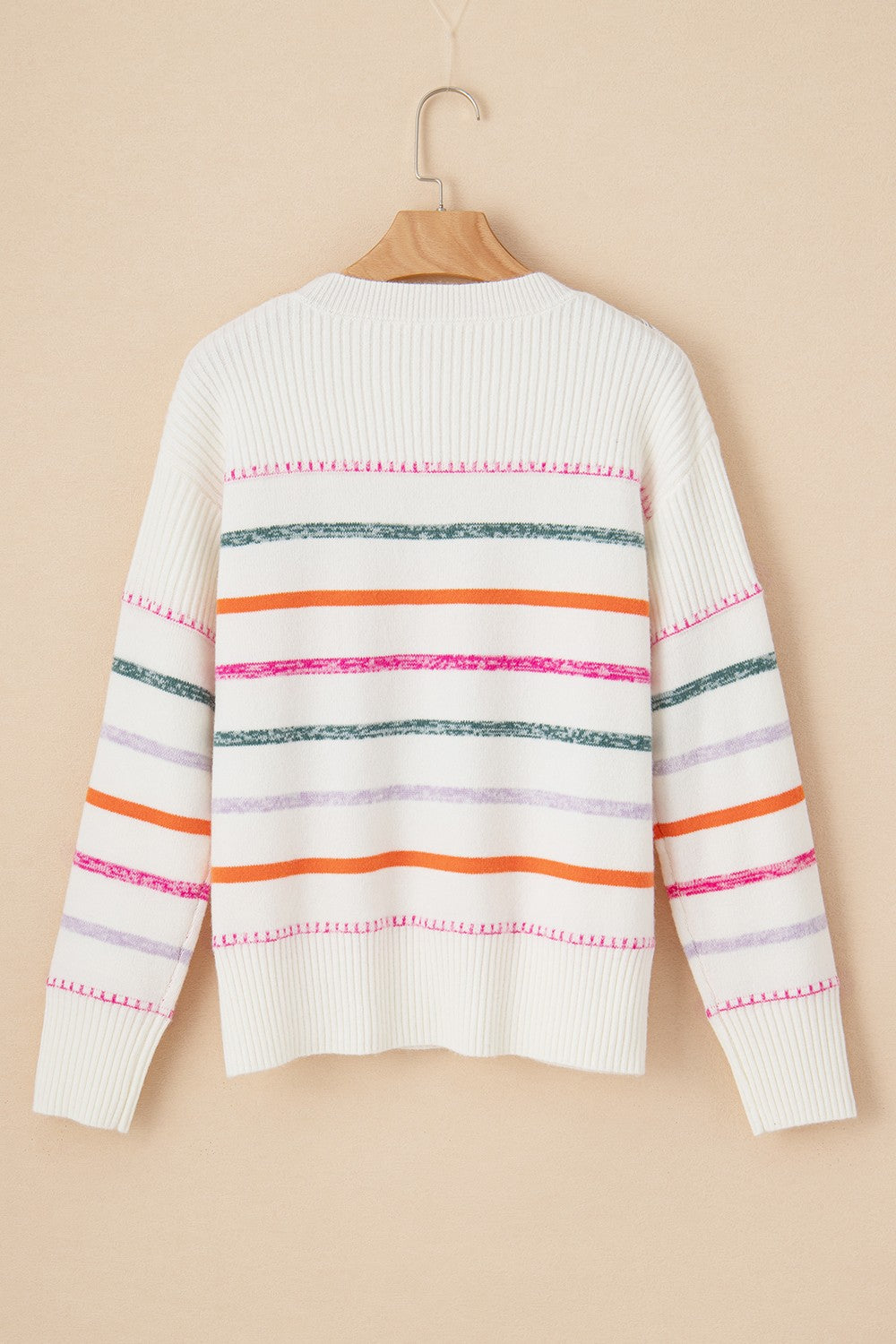 Keep It Classy Striped Round Neck Dropped Shoulder Sweater