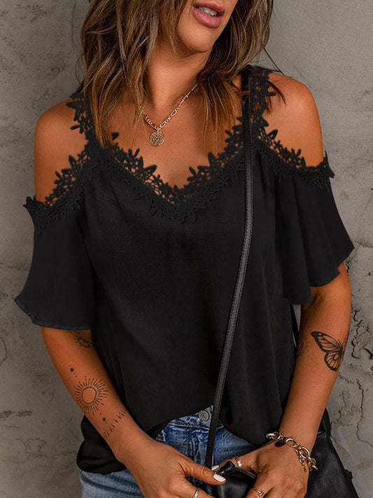 Lace Detail V-Neck Half Sleeve Blouse