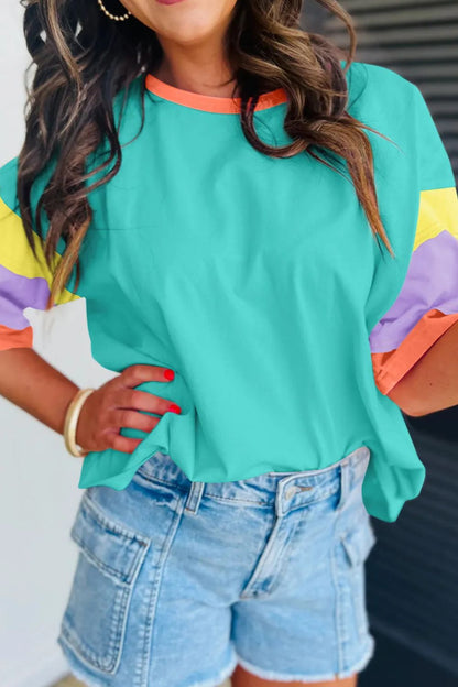 Color Block Round Neck Half Sleeve T-Shirt