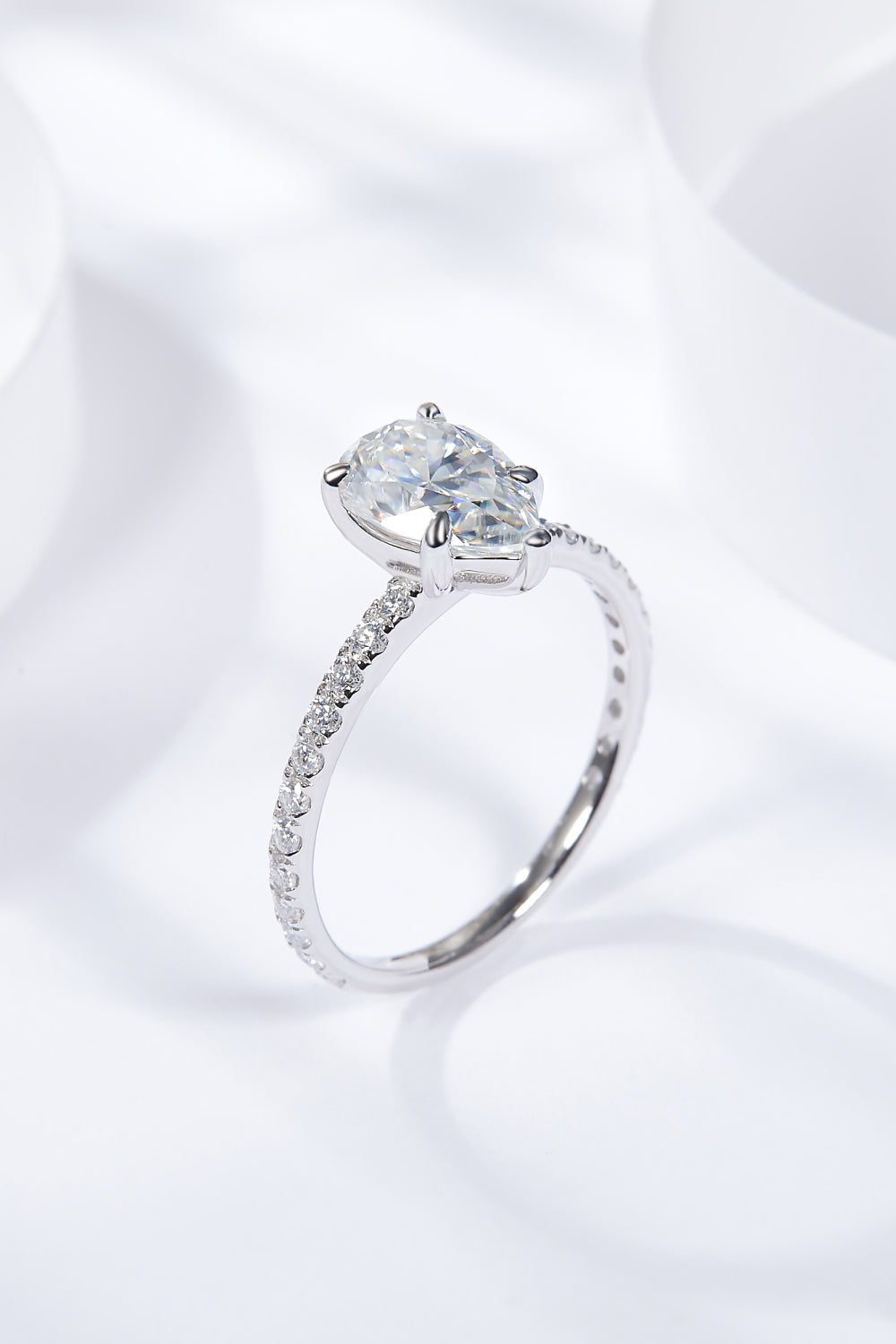 1.8 Carat Moissanite Pear Side Stone Ring