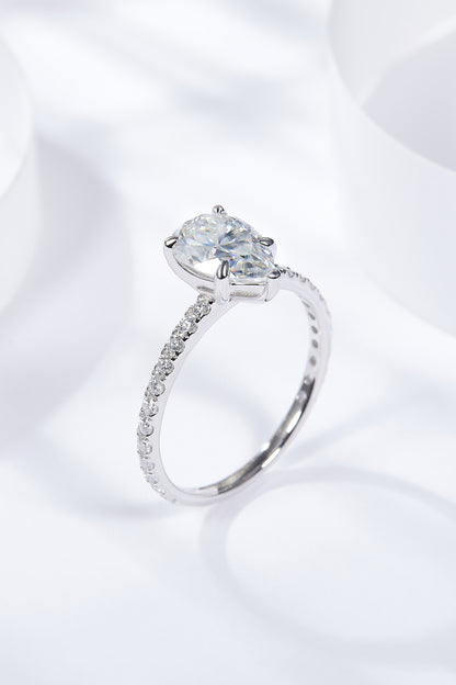 1.8 Carat Moissanite Pear Side Stone Ring