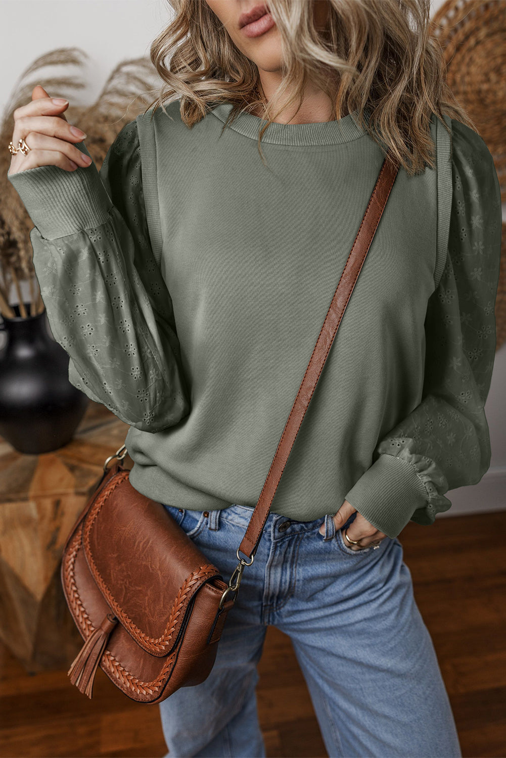 Eyelet Sleeve Knit Top