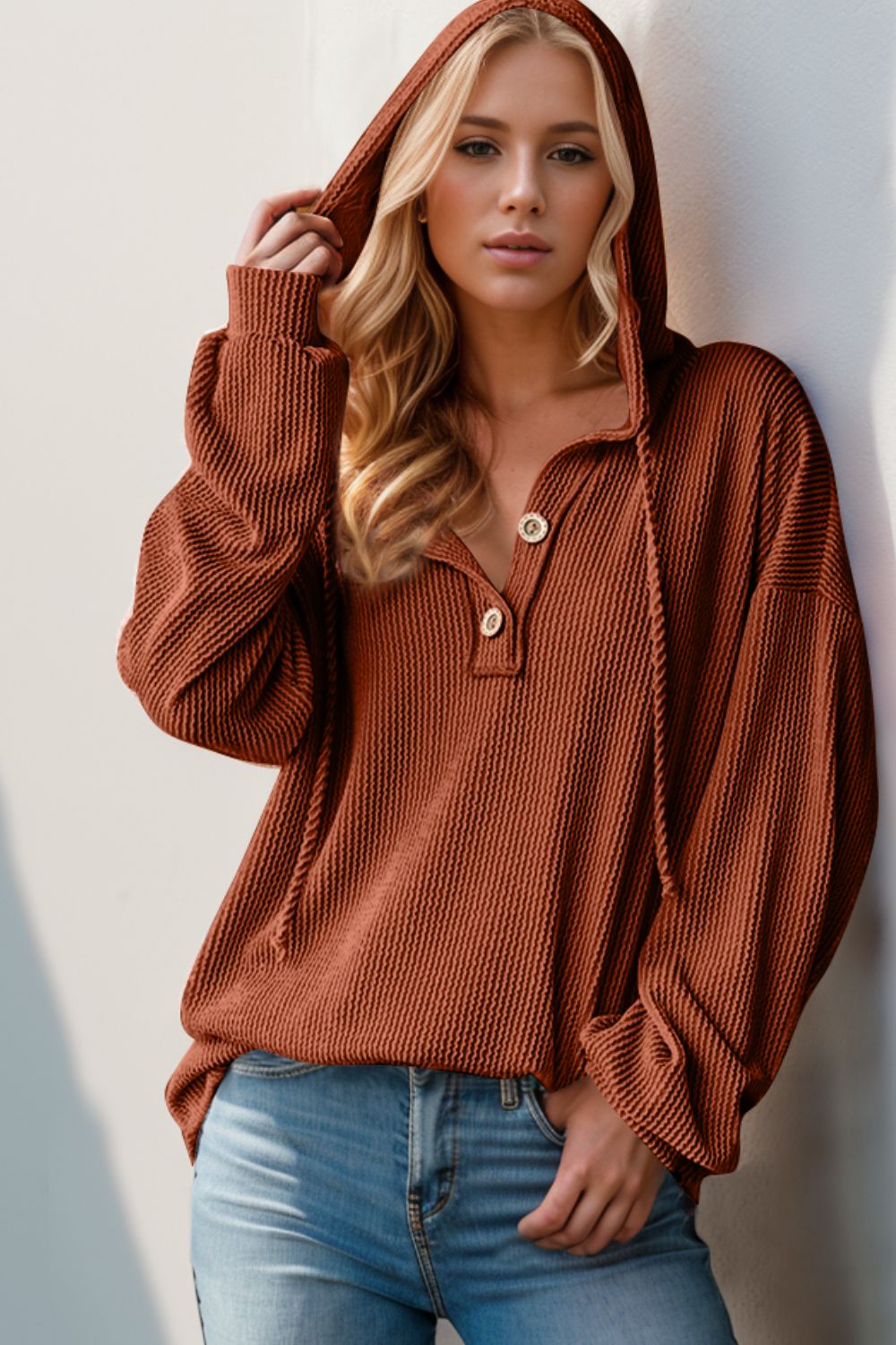 Susan Half Button Hooded Pullover