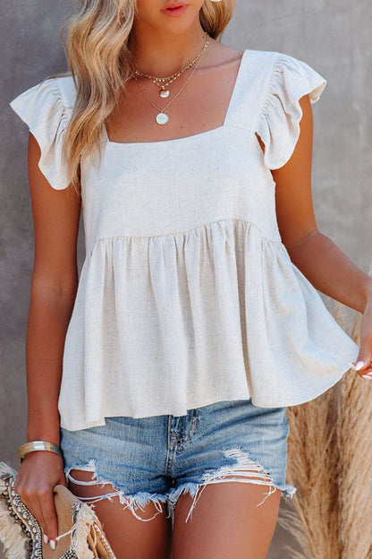 Full Size Ruffled Square Neck Cap Sleeve Blouse