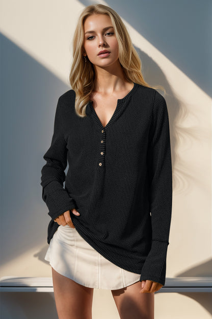 Cozy Casual Ribbed Button Top