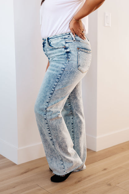 Dory High Waist Mineral Wash Raw Hem Wide Leg Jeans