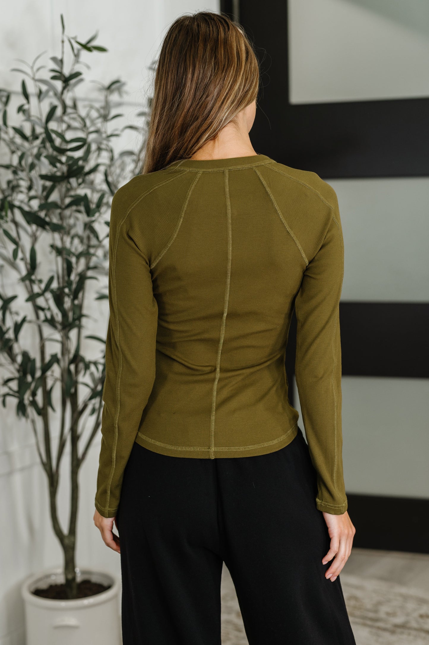 Effortless Edge Knit Henley Top in Camo Green