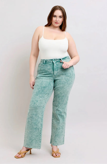 Sea Green High Waist Dad Jeans Judy Blue