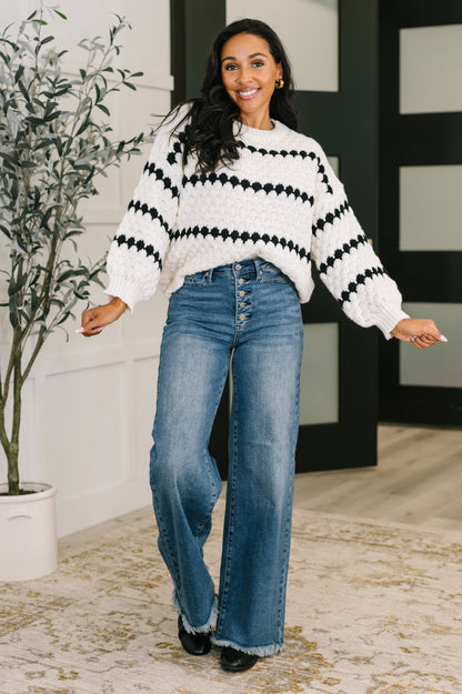Ivy Lane Textured Sweater in White and Black