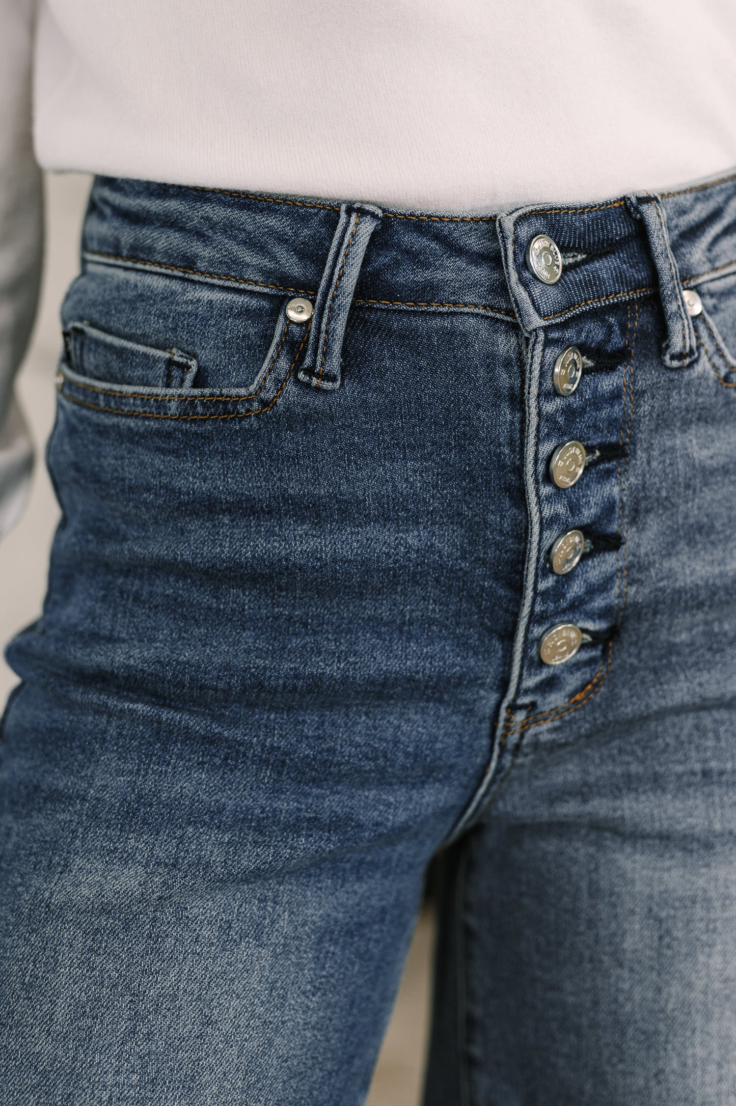 Karla High Waist Column Straight Button-Fly & Back Welt Pkts