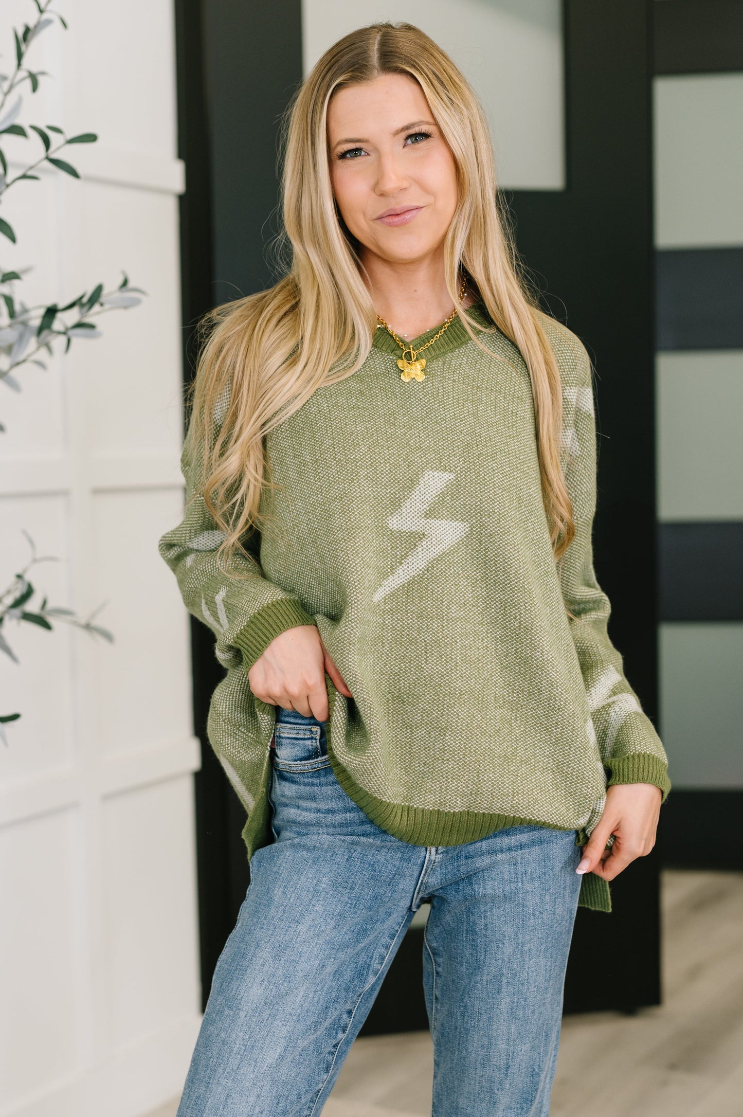 Shock Value V-Neck Sweater in Olive