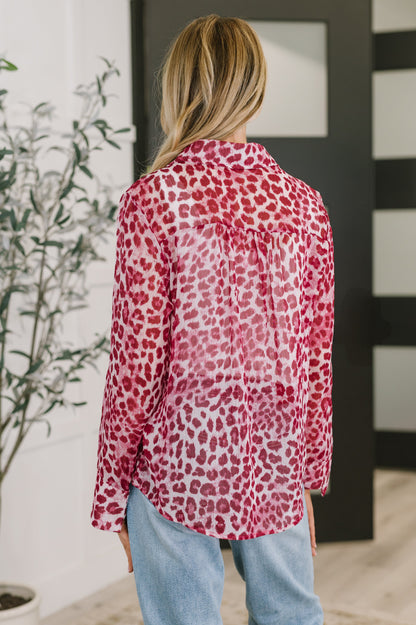 Totally Not Dramatic Leopard Print Button Down in Hot Pink