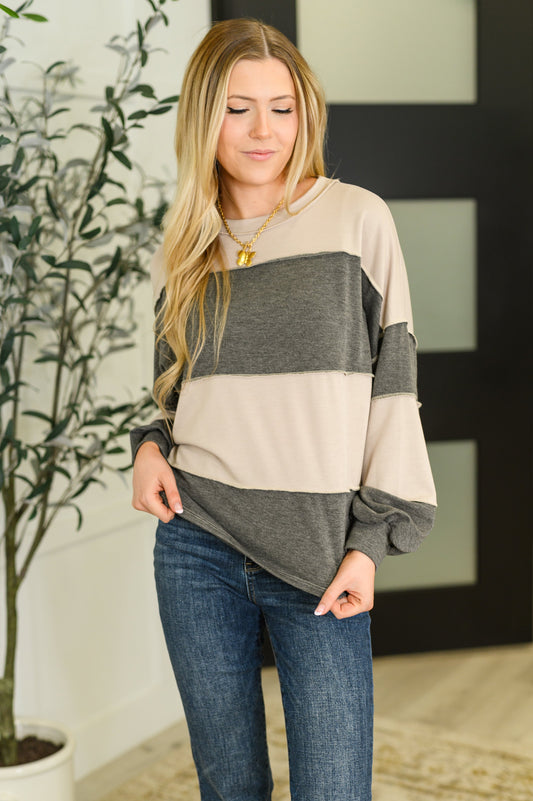 Two-Tone Take Drop Shoulder Top