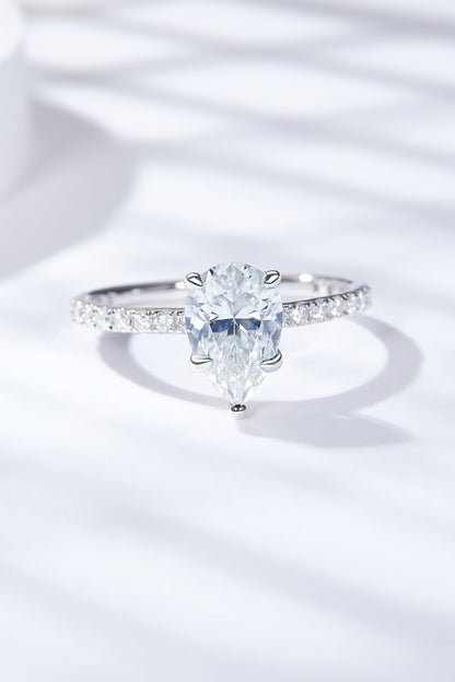1.8 Carat Moissanite Pear Side Stone Ring