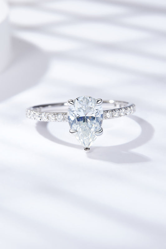 1.8 Carat Moissanite Pear Side Stone Ring