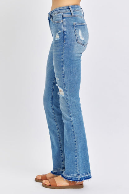 Judy Blue Full Size Mid Rise Destroyed Hem Distressed Jeans