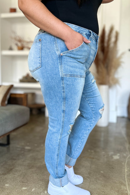 Judy Blue Distressed Patch Pocket Straight Jeans