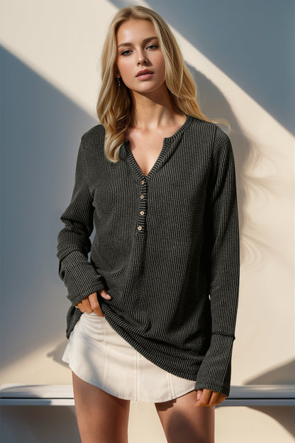 Cozy Casual Ribbed Button Top