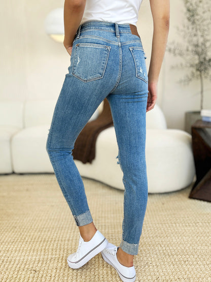 Mid Rise Destroy & Cuff Skinny Jeans