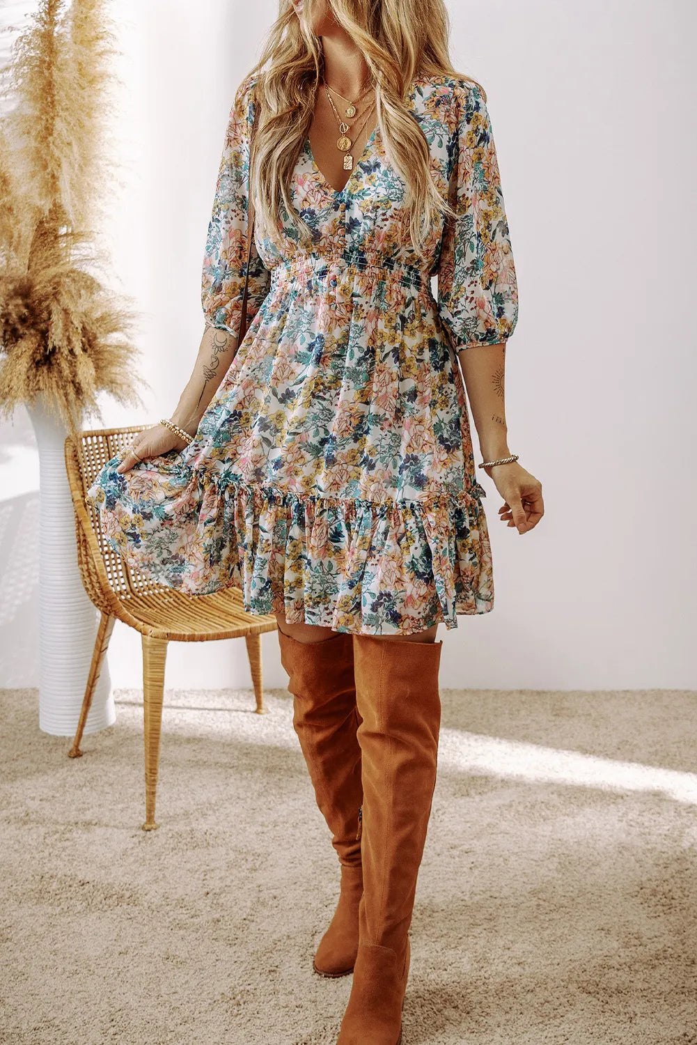 Head Over Heels Printed Fall Dress