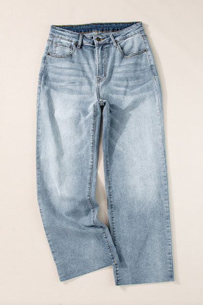 High Waist Straight Jeans with Pockets