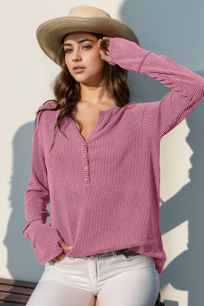 Cozy Casual Ribbed Button Top