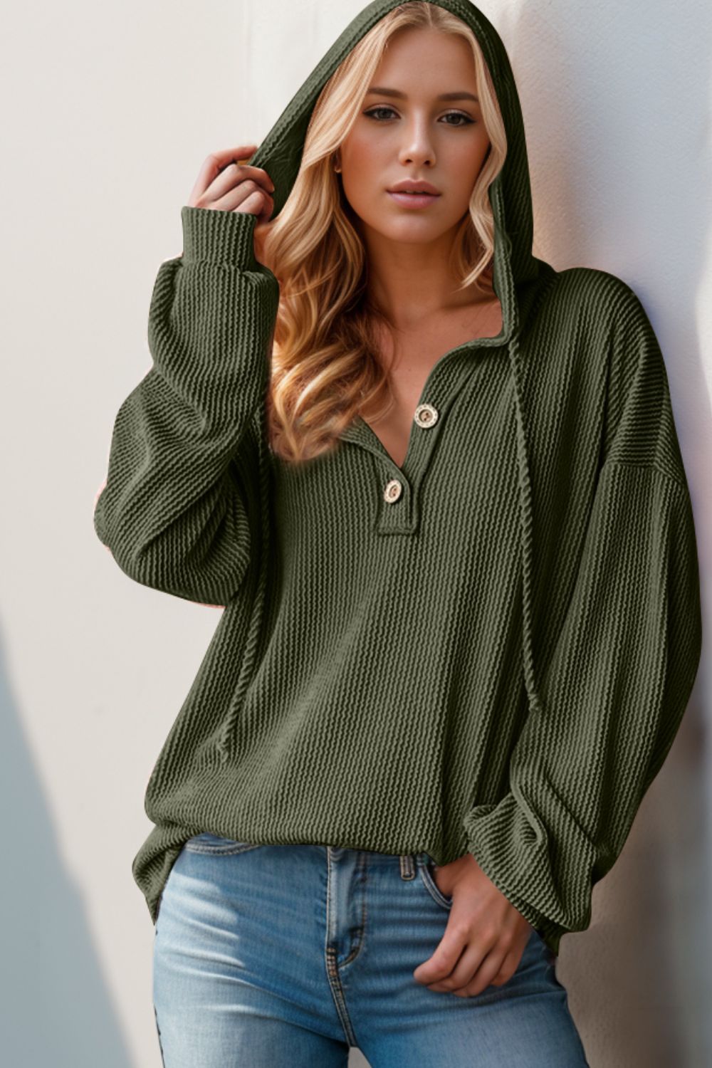 Susan Half Button Hooded Pullover