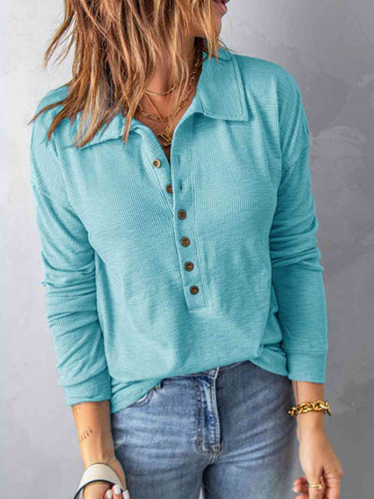 Collared Neck Half Button Top