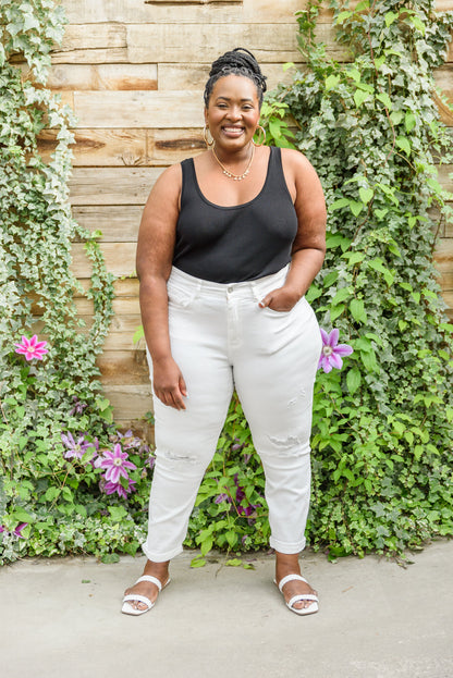 Mid-Rise Boyfriend Destroyed White Jeans