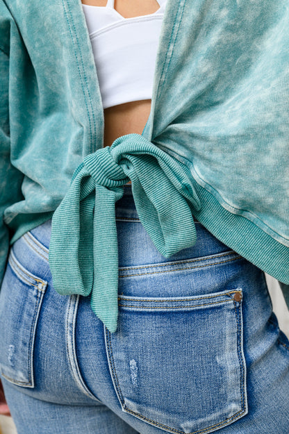 Tied Up In Cuteness Mineral Wash Sweater in Teal